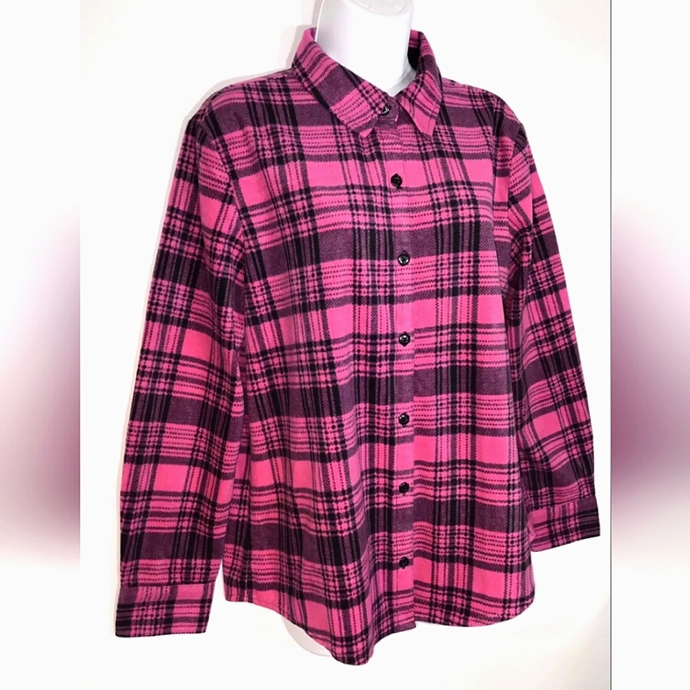 LEE Riders Pink Plaid Fleece Button Front Shirt. Size Medium